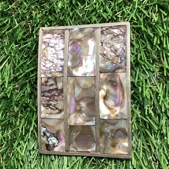 Vintage Abalone Shell Mexican Silver Belt Buckle main image 5